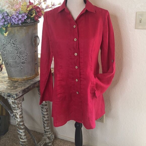 Soft Surroundings raspberry pink linen tunic top - Picture 2 of 13